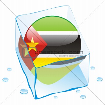 vector illustration of mozambique button flag frozen in ice cube