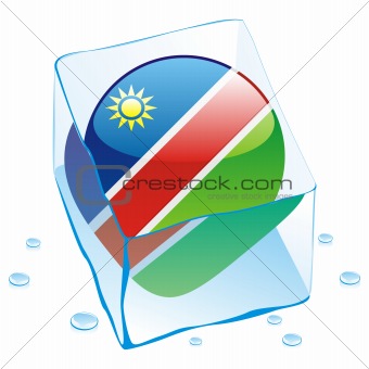 vector illustration of namibia button flag frozen in ice cube