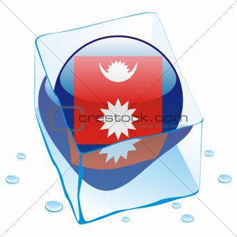 vector illustration of nepal button flag frozen in ice cube