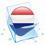 vector illustration of netherlands button flag frozen in ice cube
