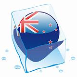 vector illustration of new zealand button flag frozen in ice cube