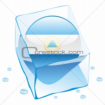 vector illustration of nicaragua button flag frozen in ice cube