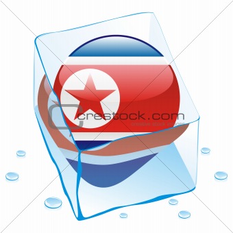 vector illustration of north korea button flag frozen in ice cube