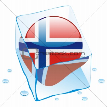 vector illustration of norway button flag frozen in ice cube