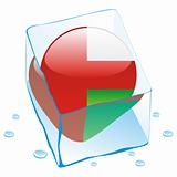 vector illustration of oman button flag frozen in ice cube