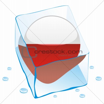 vector illustration of poland button flag frozen in ice cube
