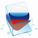 vector illustration of russia button flag frozen in ice cube