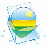 vector illustration of rwanda button flag frozen in ice cube
