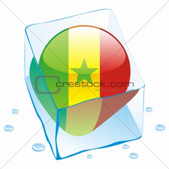 vector illustration of senegal button flag frozen in ice cube