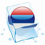 vector illustration of serbia button flag frozen in ice cube