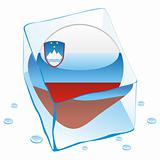 vector illustration of slovenia button flag frozen in ice cube