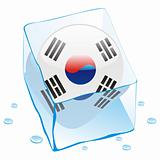 vector illustration of south korea button flag frozen in ice cube