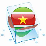 illustration of suriname button flag frozen in ice cube