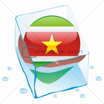 illustration of suriname button flag frozen in ice cube