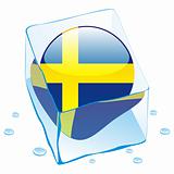 vector illustration of sweden button flag frozen in ice cube