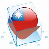 vector illustration of taiwan button flag frozen in ice cube