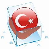 vector illustration of turkey button flag frozen in ice cube
