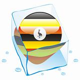 vector illustration of uganda button flag frozen in ice cube