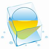 vector illustration of ukraine button flag frozen in ice cube