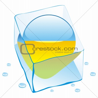vector illustration of ukraine button flag frozen in ice cube