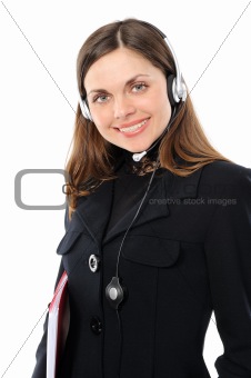 Young female customer service representative in headset.