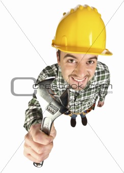 funny worker on white
