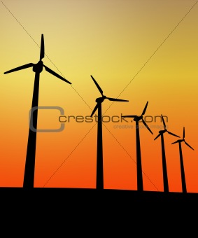 sunset and wind turbine