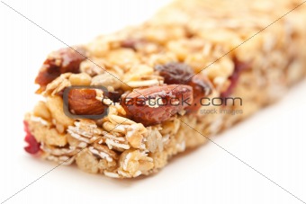 Granola Bar Isolated on a White Background with Narrow Depth of Field.