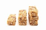 Stacked Granola Bars Isolated on a White Background with Narrow Depth of Field.
