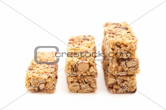 Stacked Granola Bars Isolated on a White Background with Narrow Depth of Field.