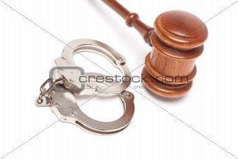 Gavel and Handcuffs Isolated on a White Background.