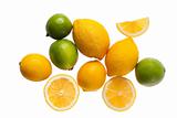 fresh lemons and limes on a white background