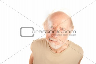 Senior man with cigarette stub