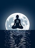 Vector yoga over moon background  