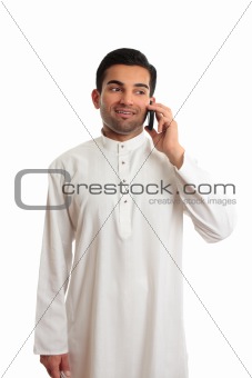 Arab ethnic businessman talking cellphone