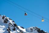 Gondola ski lift in high mountains