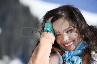 Woman at the winter mountains