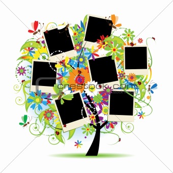 Family album. Floral tree with frames for your photos.