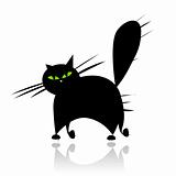 Big black cat silhouette with green eyes