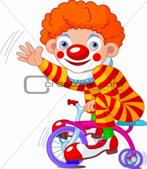 Clown on three-wheeled bicycle 