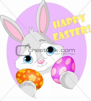 Bunny With Easter Egg and Sign