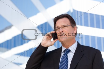 Confident, Handsome Businessman Smiles as He Talks on His Cell Phone.
