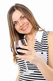beautiful  woman with glass red wine