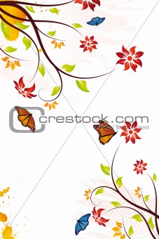 Grunge vector flower background with butterfly