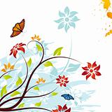 Grunge vector flower background with butterfly