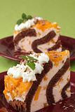 Chocolate sponge cake with peach mousse