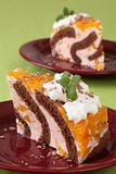 Chocolate sponge cake with peach mousse