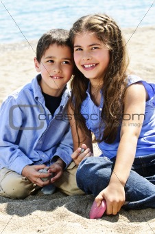 Brother and sister at beach