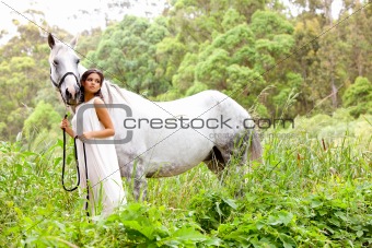Young Woman with White Horse