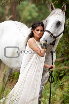 Young Woman with White Horse